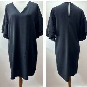 Lush black dress with flounced sleeves L